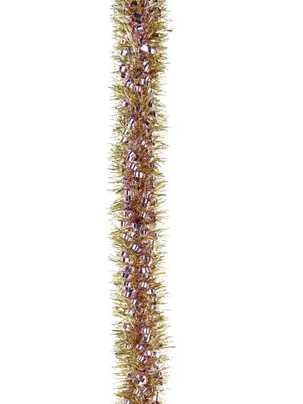 2.7m Soft Pink Ribbon Look & Gold Fir Needle 6ply 90mm Tinsel Garland