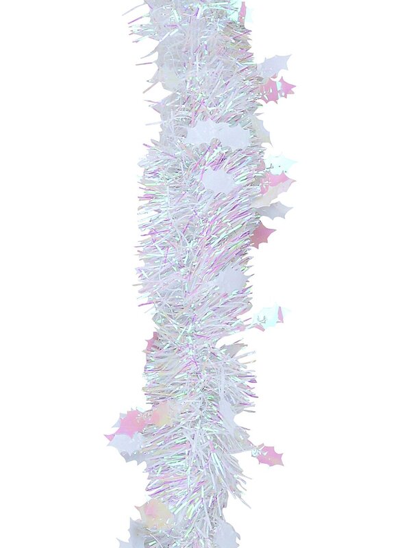 2.7m White Holly Leaf & Iridescent Fir Needle 6ply 80mm Tinsel Garland — image 3