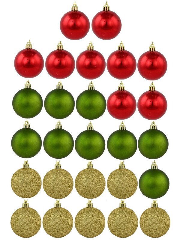 27x 60mm Red Metallic, Green Matte & Glitter Gold Christmas Baubles — image 3