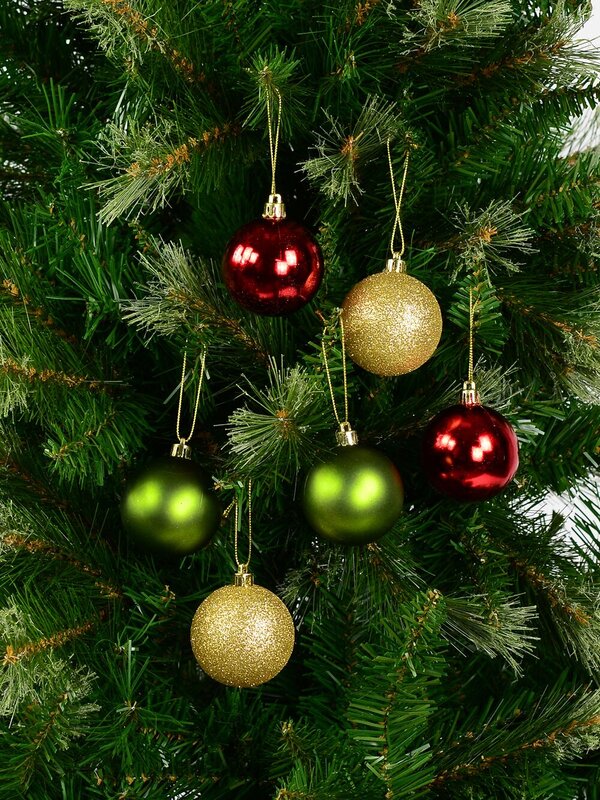27x 60mm Red Metallic, Green Matte & Glitter Gold Christmas Baubles — image 2