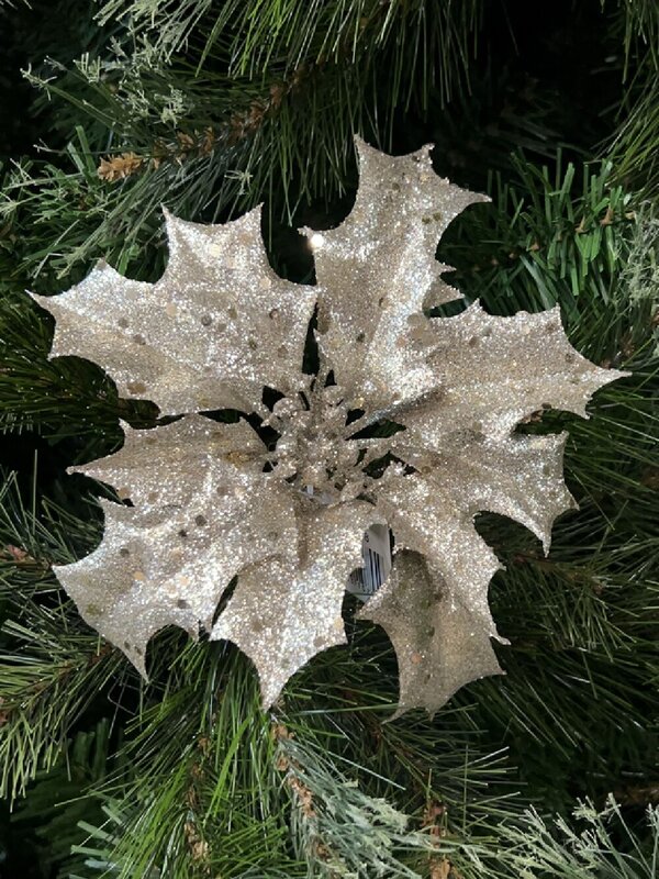 Champagne Holly Leaf Flower Christmas Tree Stem Pick | 28cm — image 2