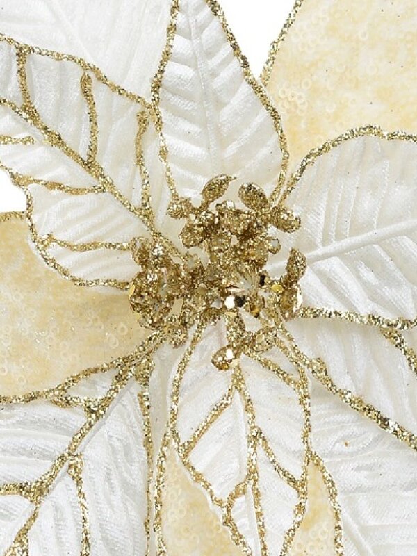 Gold White & Cream Poinsettia Christmas Tree Clip Pick | 28cm — image 3