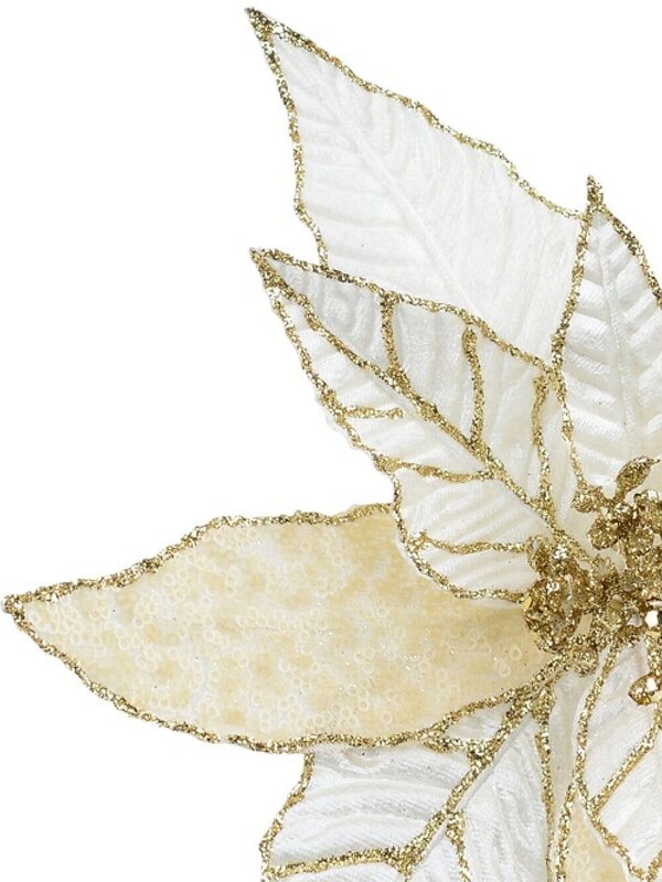 Gold White & Cream Poinsettia Christmas Tree Clip Pick | 28cm — image 4