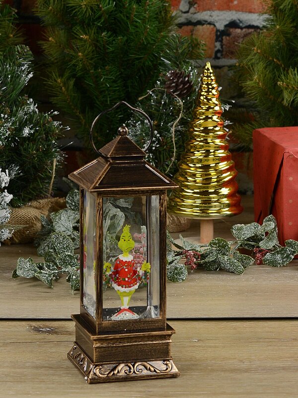 28cm Grinch With String Lights In Swirling Glitter Snow Globe Lantern — image 2