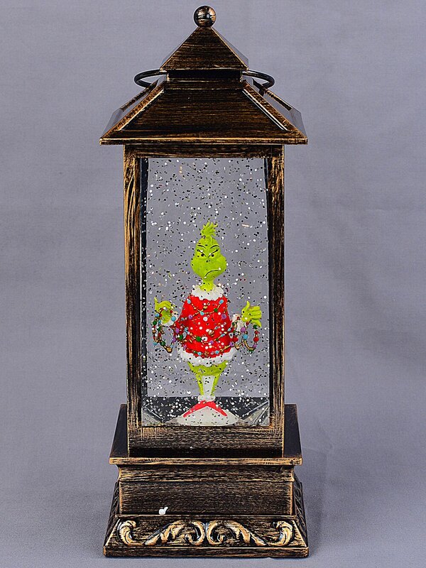 28cm Grinch With String Lights In Swirling Glitter Snow Globe Lantern — image 4