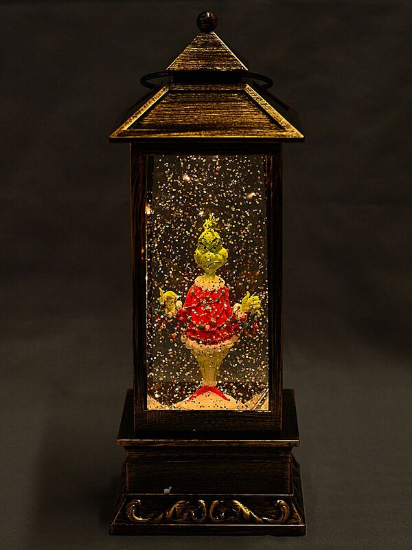 28cm Grinch With String Lights In Swirling Glitter Snow Globe Lantern — image 3