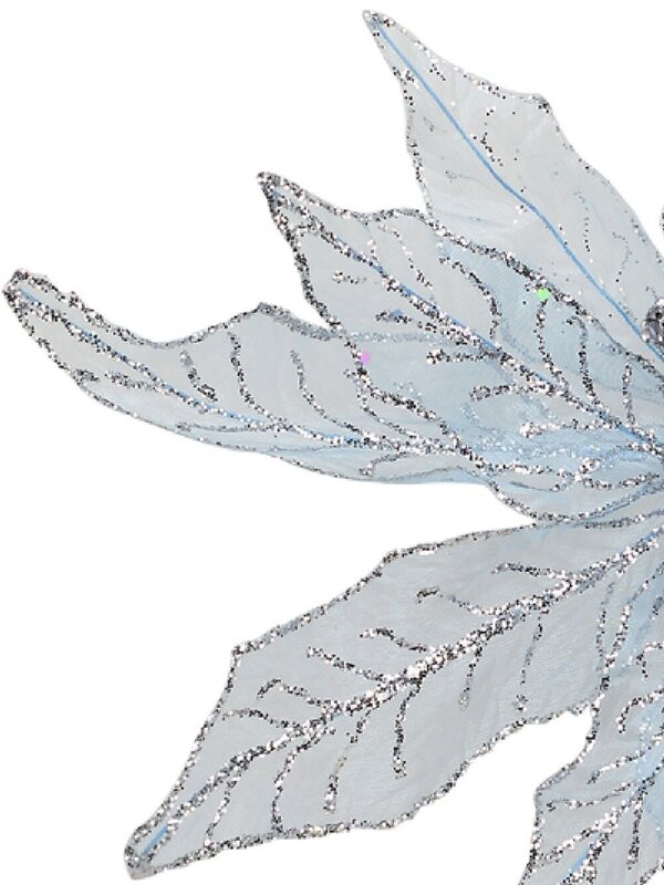 28cm Light Baby Blue Mesh Leaf Poinsettia Christmas Tree Clip Pick — image 4