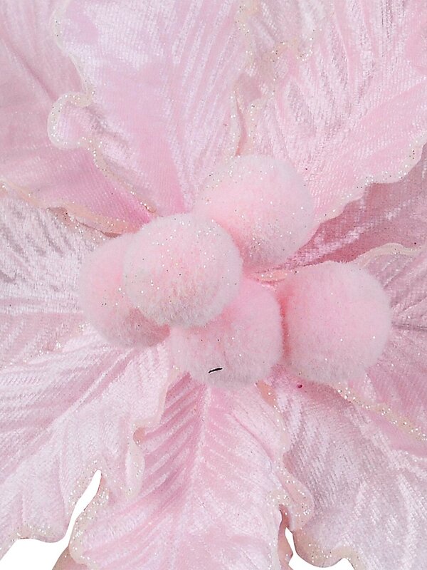 Light Pink Textured & Pink Pom Pom Poinsettia Christmas Tree Clip Pick | 28cm — image 3