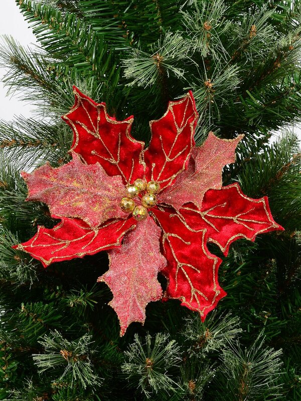 Red Felt Two Style Bract Poinsettia Christmas Tree Clip Pick | 28cm — image 2