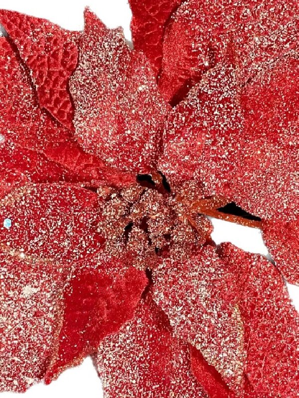 28cm Red Glitter Velvet Poinsettia Christmas Tree Clip Pick — image 2