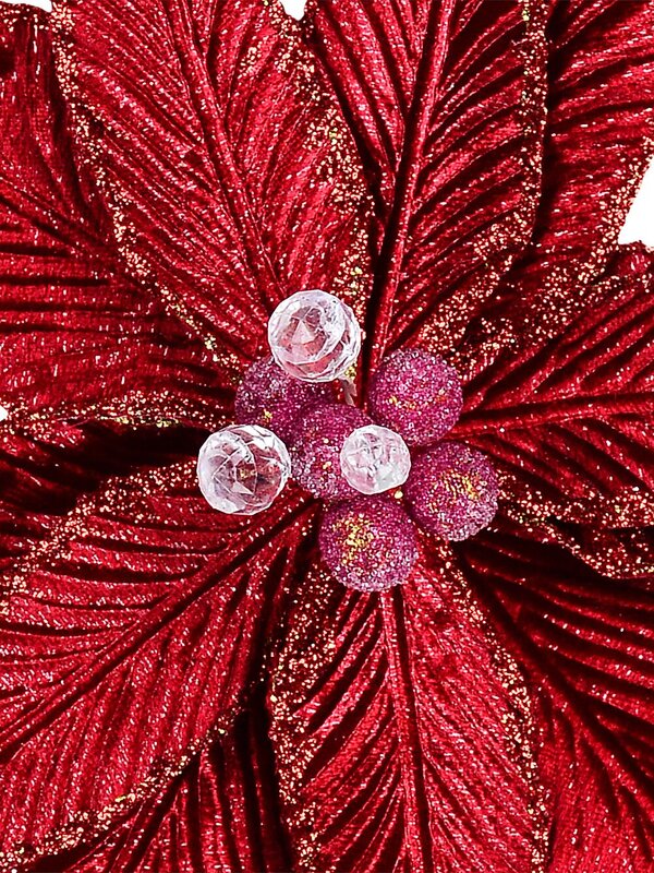 Red Velour Poinsettia With Glitter Christmas Tree Clip Pick | 28cm — image 3
