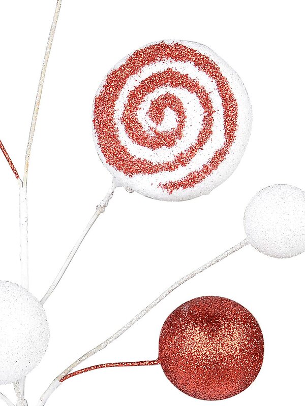 Red & White Candy Cane Swirls & Balls Christmas Tree Clip Pick | 28cm — image 3