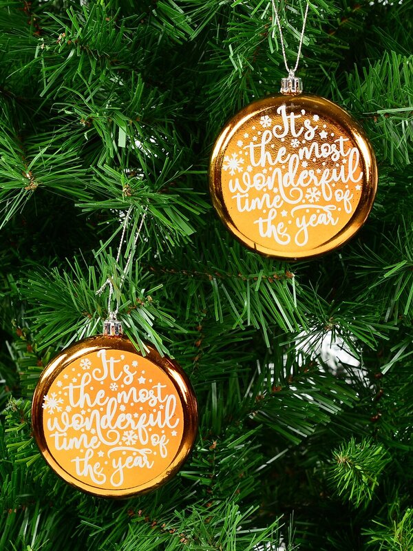 2x 11cm Wonderful Christmas Font On Gold Disc Tree Hanging Decorations — image 3