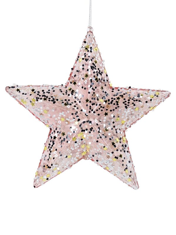 2x Clear Pink & White Sequin Star Whimsical Essential Ornaments | 17cm — image 3