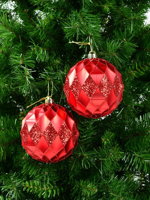 2x Dynamic Red Grand Diamond Textured Glitter Baubles | 15cm — image 5