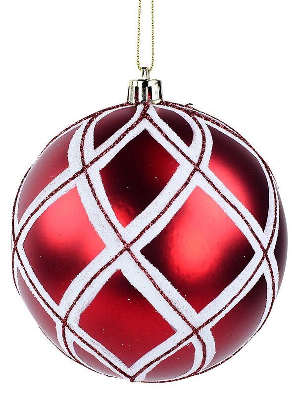2x Dynamic Red & White Signature Glitter Diamond Line Baubles | 10cm — image 4