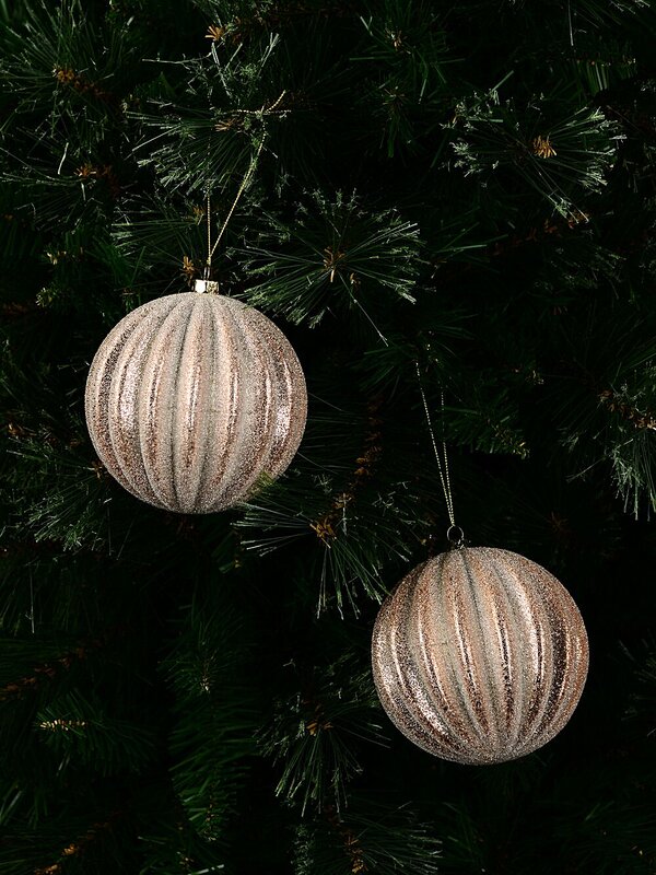 2x Dynamic Rose Gold Signature Ridge Textured & Glitter Baubles | 10cm — image 2