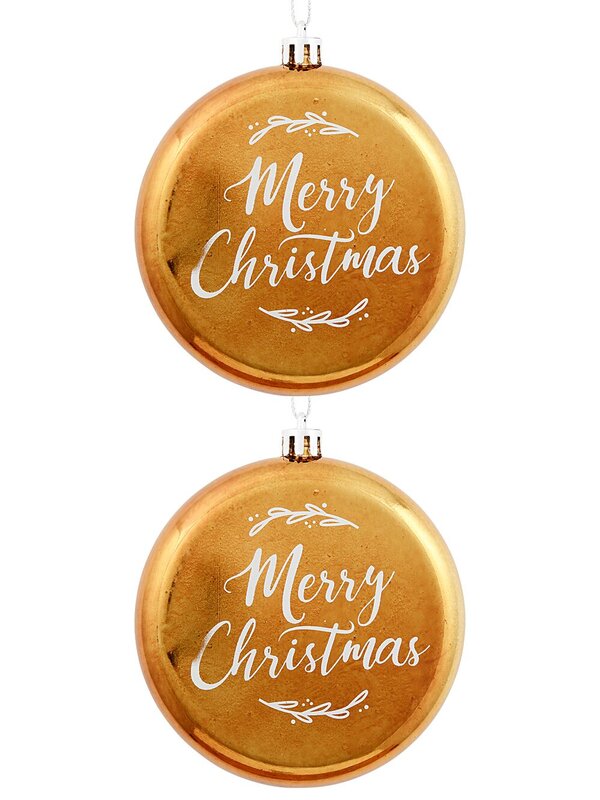 2x Factory Second Radiant Gold Merry Christmas Disc Ornaments | 11cm — image 3