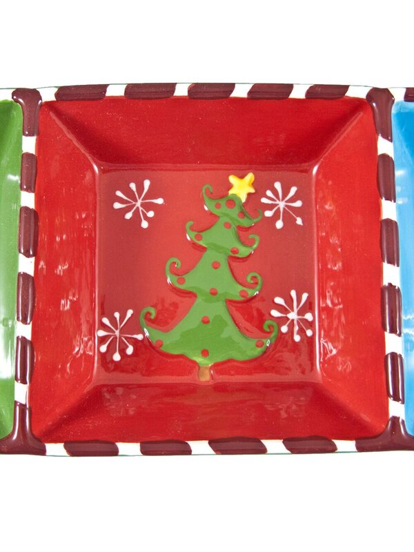 3 Part Ceramic Santa & Snowman Christmas Dip Dish - 39cm