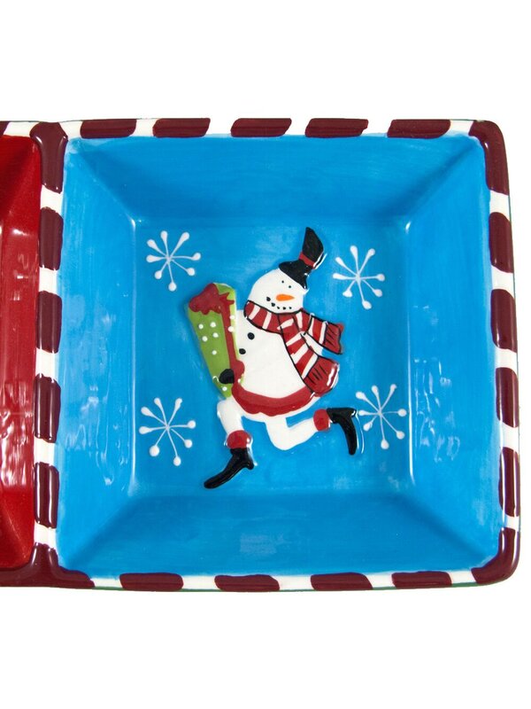3 Part Ceramic Santa & Snowman Christmas Dip Dish - 39cm