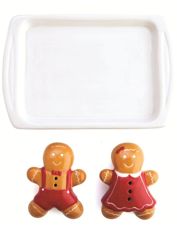 3 Piece Ceramic Gingerbread Couple Salt & Pepper Shaker Set — image 2