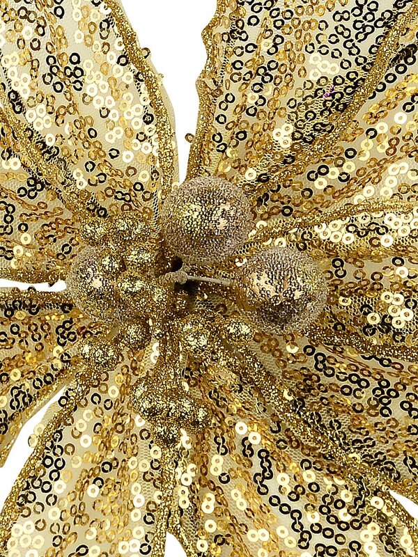 Gold Sequins On Mesh Poinsettia Christmas Tree Clip Pick | 30cm — image 3