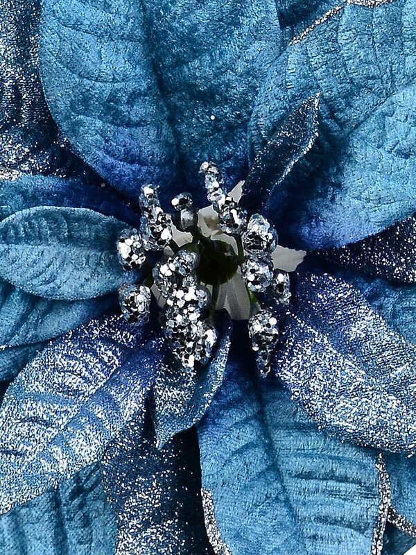 Layered Blue With Glitter Poinsettia Christmas Tree Clip Pick | 30cm — image 3