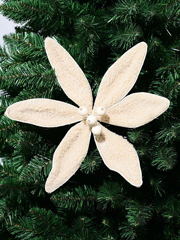 Light Brown Natural Wool Poinsettia Christmas Tree Clip Pick | 30cm — image 2