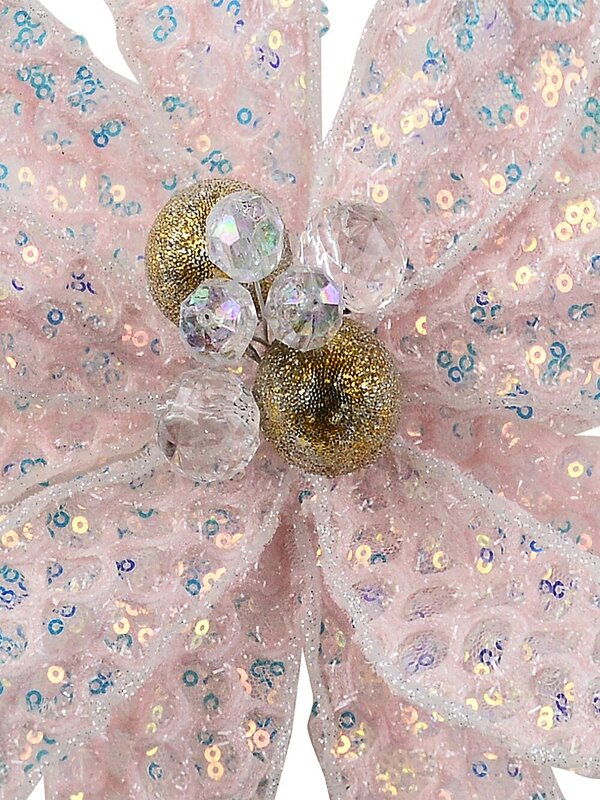 Light Pink Honeycomb Mesh & Sequin Poinsettia Christmas Tree Clip Pick | 30cm — image 3