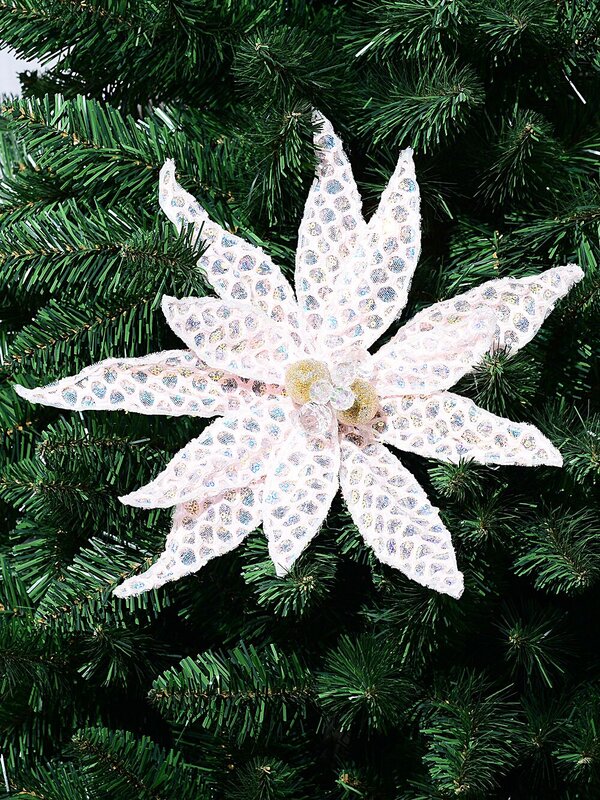 Light Pink Honeycomb Mesh & Sequin Poinsettia Christmas Tree Clip Pick | 30cm — image 2