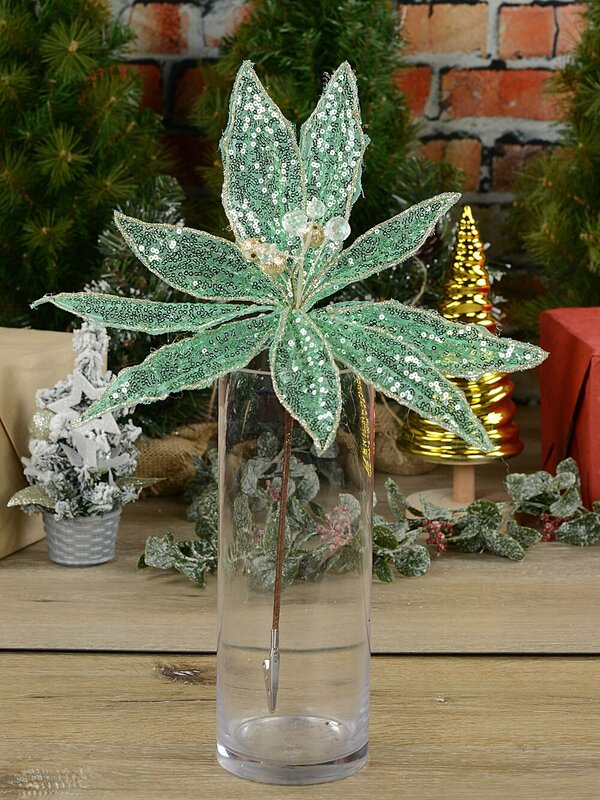 Mint Green Sequins On Mesh Poinsettia Christmas Tree Clip Pick | 30cm — image 3