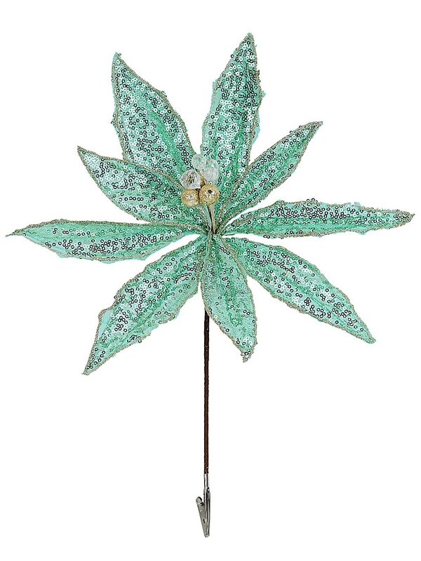 Mint Green Sequins On Mesh Poinsettia Christmas Tree Clip Pick | 30cm — image 4
