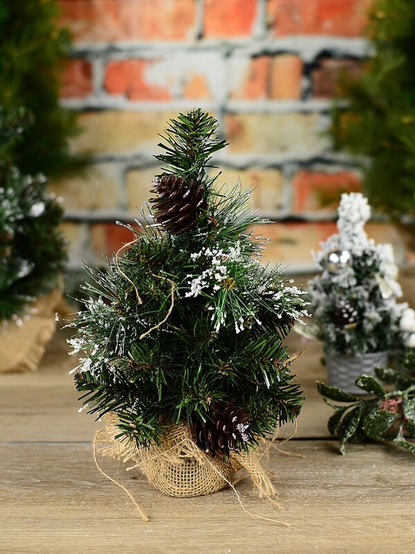 30cm Morning Frost Tabletop Tree With Pinecones | 37 Tips & Burlap Base — image 2