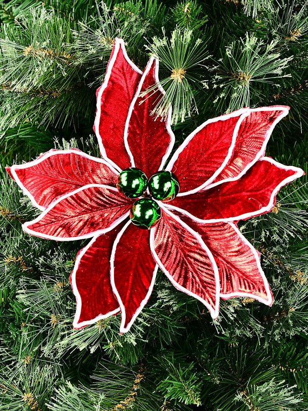Red Poinsettia With White & Green Decor Christmas Tree Clip Pick | 30cm — image 2