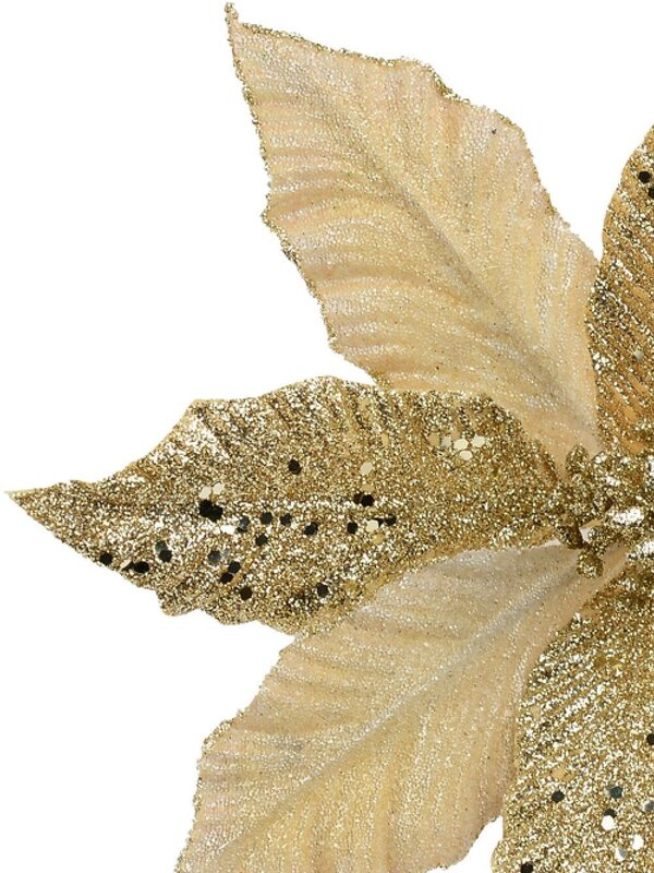 Champagne Glitter & Dew Like Poinsettia Christmas Tree Clip Pick | 32cm — image 4
