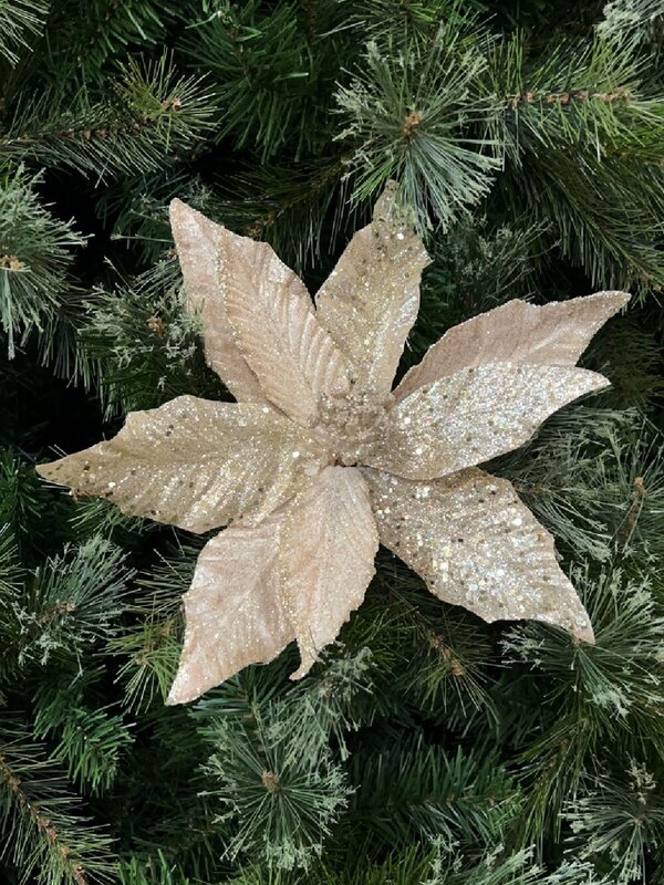 Champagne Glitter & Dew Like Poinsettia Christmas Tree Clip Pick | 32cm — image 2