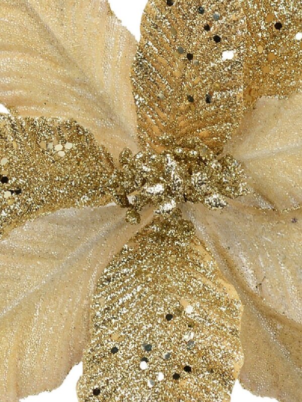 Champagne Glitter & Dew Like Poinsettia Christmas Tree Clip Pick | 32cm — image 3