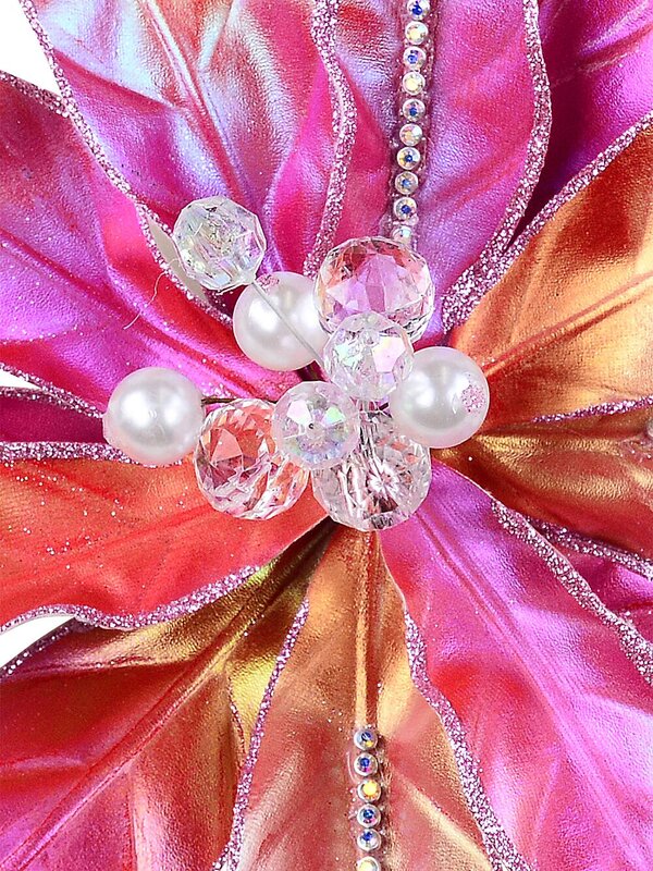 Hot Pink Iridescent With Diamantes Poinsettia Christmas Tree Clip Pick | 32cm — image 3