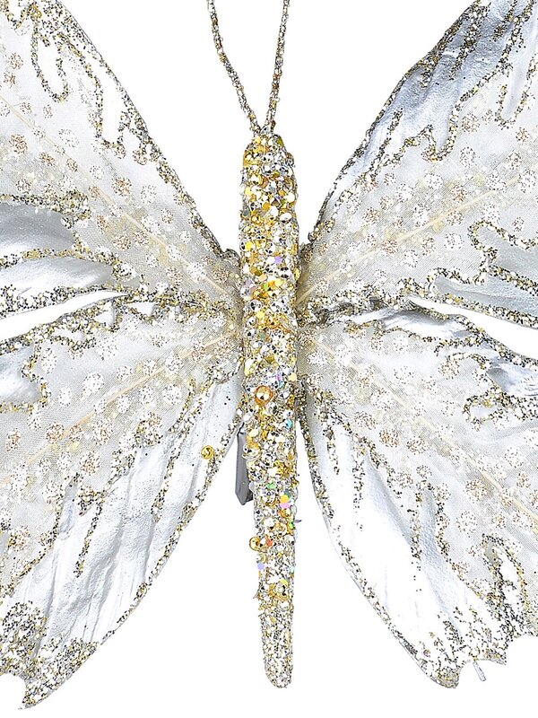 32cm Large Platinum Butterfly With Sheer Wings Christmas Tree Clip Pick — image 4