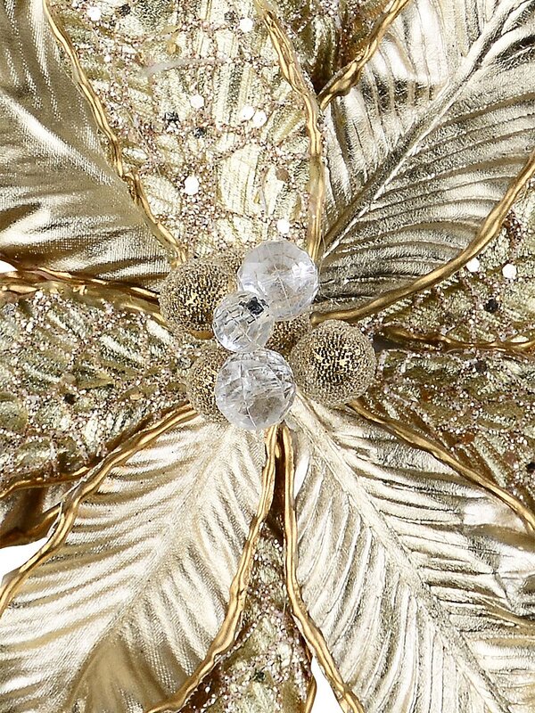 Matte Gold & Shiny Champagne Poinsettia Christmas Tree Clip Pick | 32cm — image 3