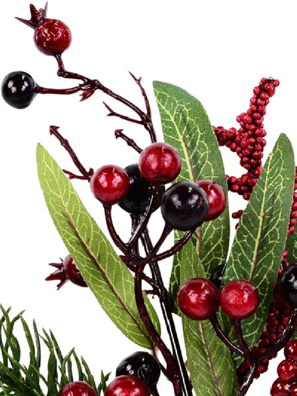 Pine Sprig Leaf & Red Berry Natural Look Christmas Stem Pick | 32cm — image 4