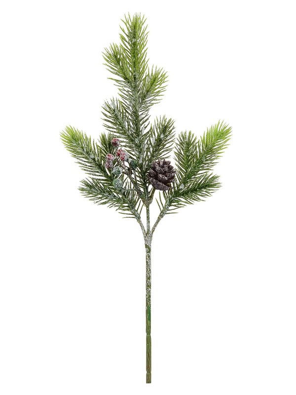 32cm Pinecone & Berry Frosted Natural Look Christmas Spray Stem Pick — image 3