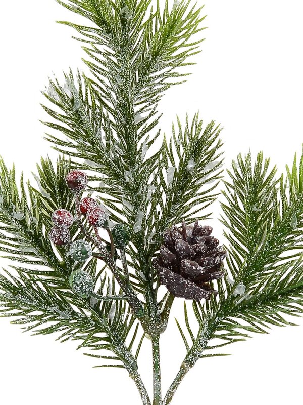 32cm Pinecone & Berry Frosted Natural Look Christmas Spray Stem Pick — image 4