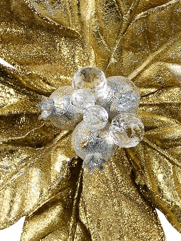 Shiny Gold With Glitter & Frost Poinsettia Christmas Tree Clip Pick | 32cm — image 3
