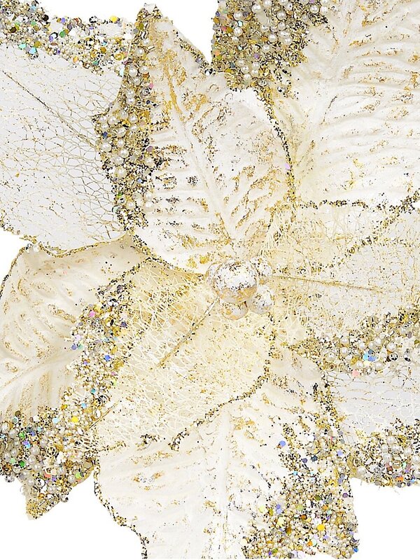 32cm Soft Gold Poinsettia Christmas Tree Clip Pick With Sequin Detail