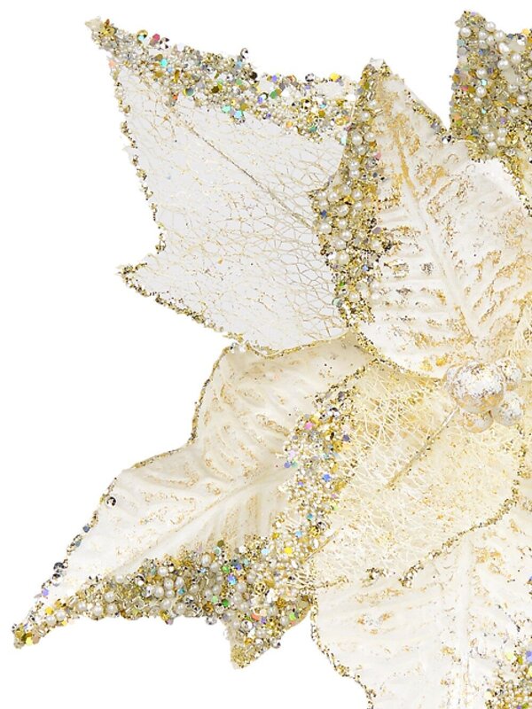 32cm Soft Gold Poinsettia Christmas Tree Clip Pick With Sequin Detail