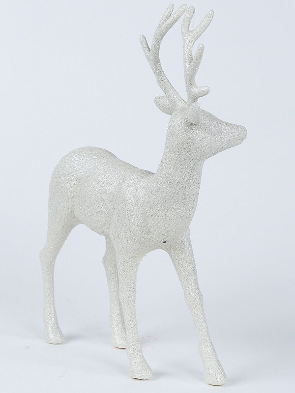 32cm White & Silver Glitter Standing Reindeer Ornament — image 4