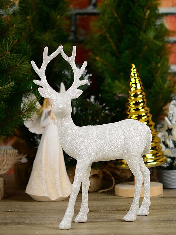 32cm White & Silver Glitter Standing Reindeer Ornament — image 2