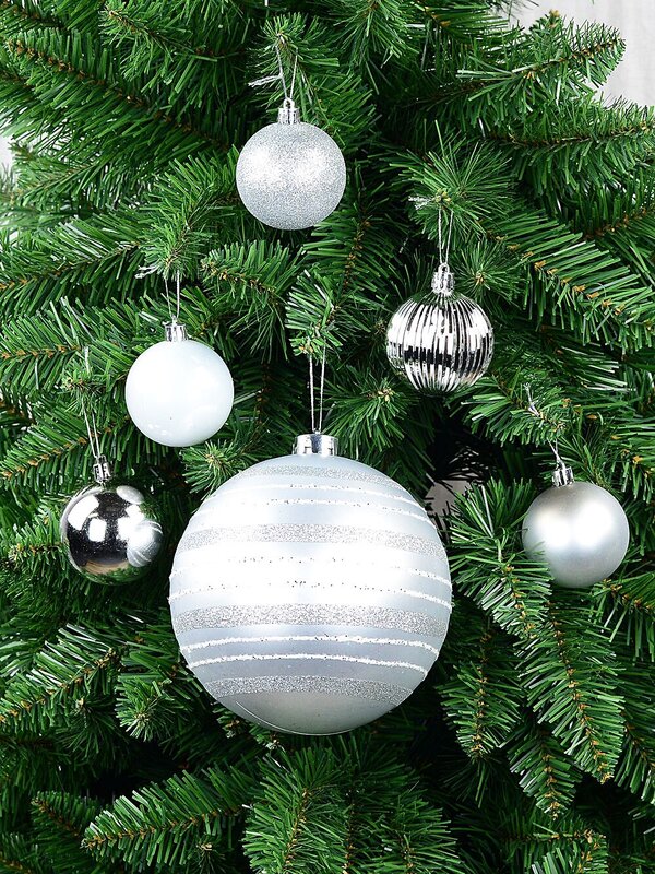 32x Lustrous Silver Essential & Grand Mixed Finish Baubles | 60mm & 15cm — image 2