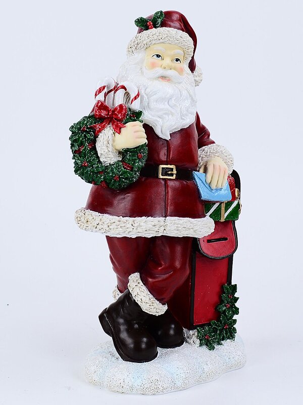33cm Classic Santa Claus & Mail Post Box Decorative Resin Statue Ornament — image 4